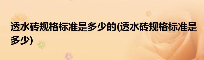 透水砖规格标准是多少的(透水砖规格标准是多少)