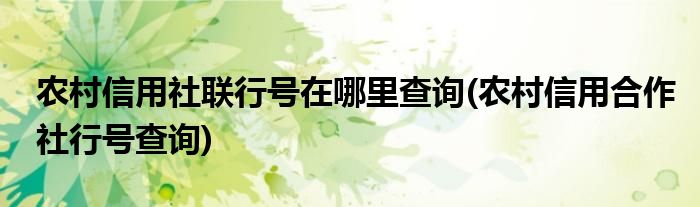 农村信用社联行号在哪里查询(农村信用合作社行号查询)