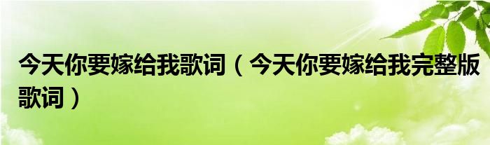 今天你要嫁给我歌词（今天你要嫁给我完整版歌词）