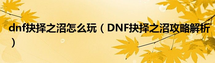 dnf抉择之沼怎么玩（DNF抉择之沼攻略解析）