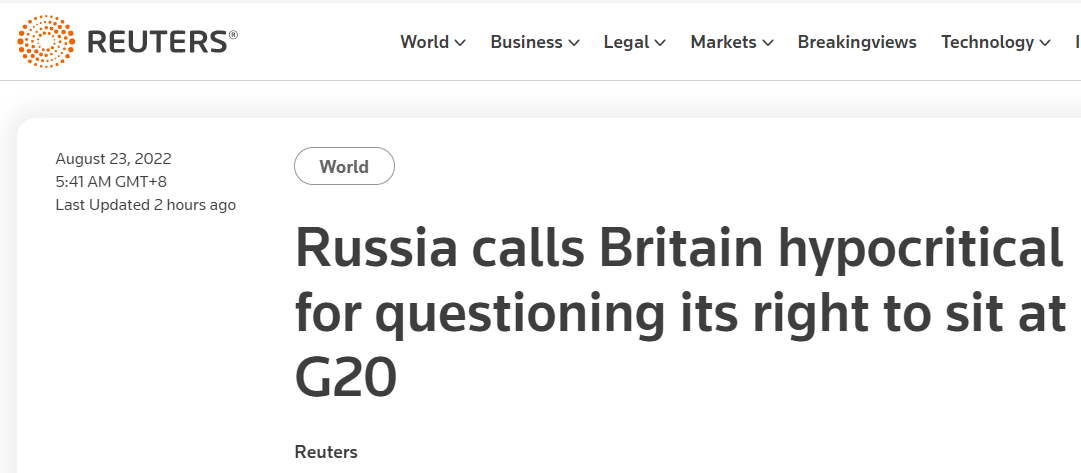 英外交部称俄 无道德权利参加G20峰会 ，俄使馆回应:特别虚伪！