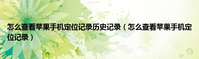 怎么查看苹果手机定位记录历史记录（怎么查看苹果手机定位记录）