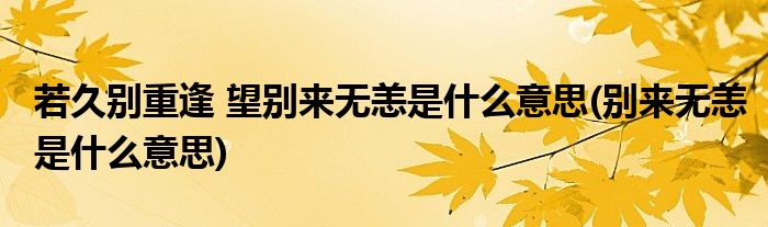 若久别重逢 望别来无恙是什么意思(别来无恙是什么意思)