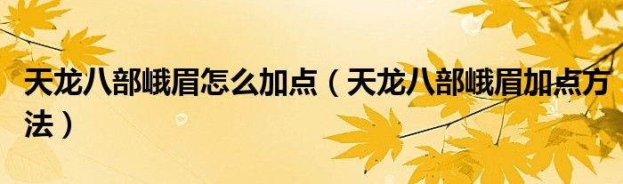 天龙八部峨眉怎么加点（天龙八部峨眉加点方法）