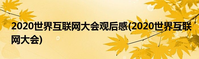 2020世界互联网大会观后感(2020世界互联网大会)