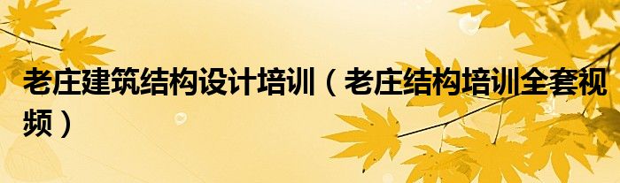 老庄建筑结构设计培训（老庄结构培训全套视频）