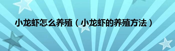 小龙虾怎么养殖（小龙虾的养殖方法）