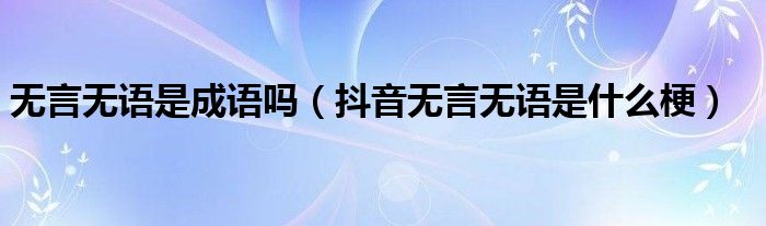 无言无语是成语吗（抖音无言无语是什么梗）