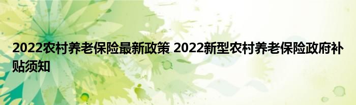 2022农村养老保险最新政策 2022新型农村养老保险政府补贴须知