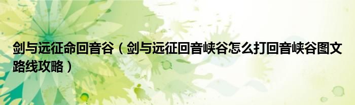 剑与远征命回音谷（剑与远征回音峡谷怎么打回音峡谷图文路线攻略）