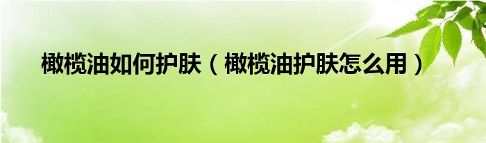橄榄油如何护肤（橄榄油护肤怎么用）