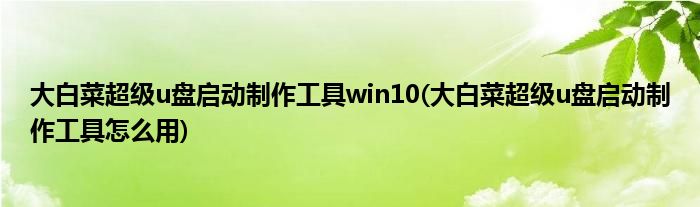 大白菜超级u盘启动制作工具win10(大白菜超级u盘启动制作工具怎么用)