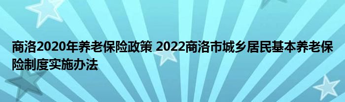 商洛2020年养老保险政策 2022商洛市城乡居民基本养老保险制度实施办法