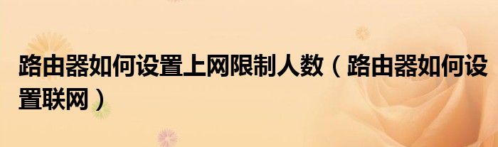 路由器如何设置上网限制人数（路由器如何设置联网）