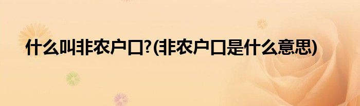 什么叫非农户口?(非农户口是什么意思)