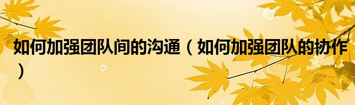 如何加强团队间的沟通（如何加强团队的协作）