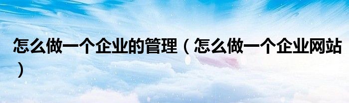 怎么做一个企业的管理（怎么做一个企业网站）