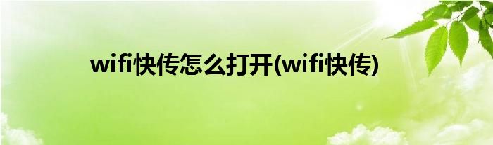 wifi快传怎么打开(wifi快传)