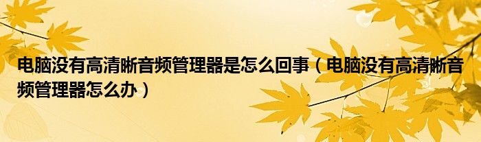 电脑没有高清晰音频管理器是怎么回事（电脑没有高清晰音频管理器怎么办）