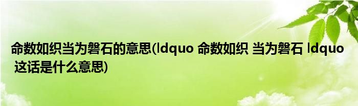 命数如织当为磐石的意思(ldquo 命数如织 当为磐石 ldquo 这话是什么意思)