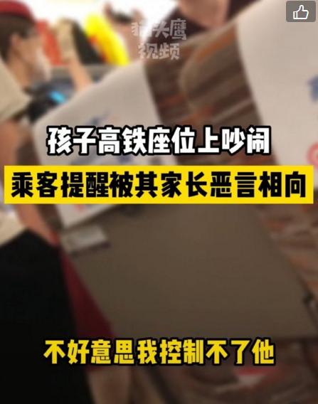 熊孩子又上孩子高铁上吵闹不止乘客提醒被家长怼，家长：他还是孩子