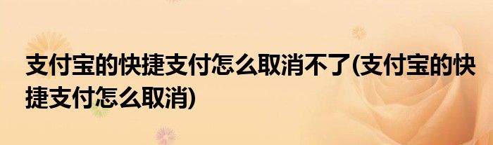 支付宝的快捷支付怎么取消不了(支付宝的快捷支付怎么取消)