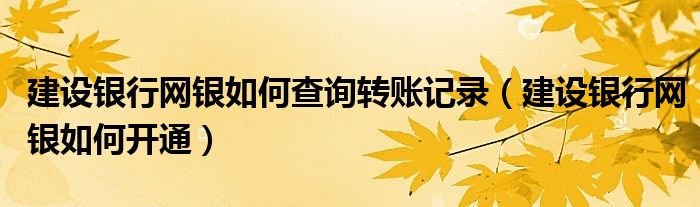 建设银行网银如何查询转账记录（建设银行网银如何开通）