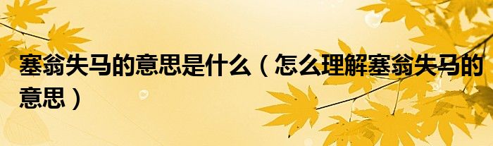 塞翁失马的意思是什么（怎么理解塞翁失马的意思）