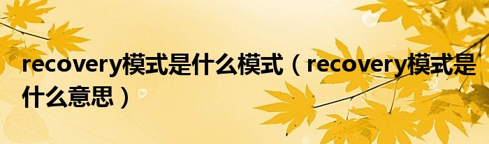 recovery模式是什么模式（recovery模式是什么意思）