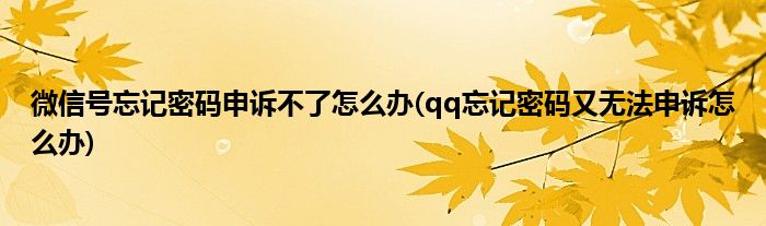 微信号忘记密码申诉不了怎么办(qq忘记密码又无法申诉怎么办)