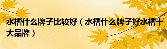 水槽什么牌子比较好（水槽什么牌子好水槽十大品牌）