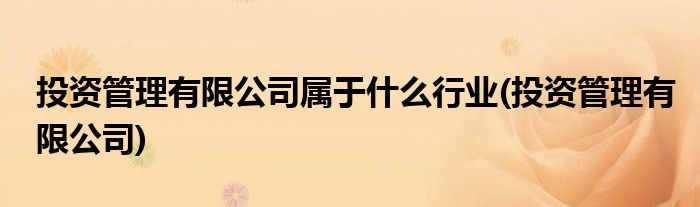 投资管理有限公司属于什么行业(投资管理有限公司)