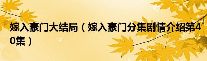 嫁入豪门大结局（嫁入豪门分集剧情介绍第40集）