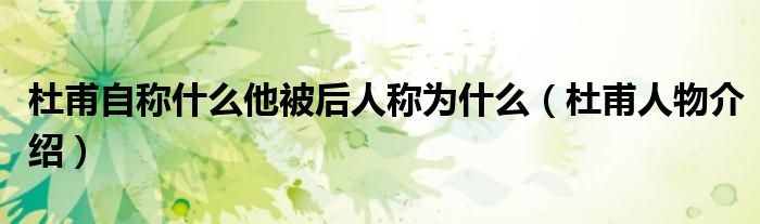 杜甫自称什么他被后人称为什么（杜甫人物介绍）
