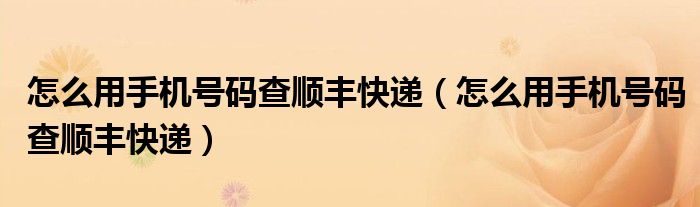 怎么用手机号码查顺丰快递（怎么用手机号码查顺丰快递）