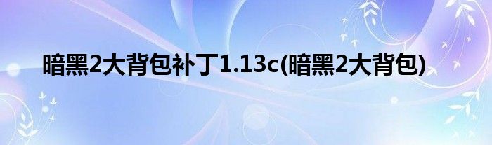 暗黑2大背包补丁1.13c(暗黑2大背包)