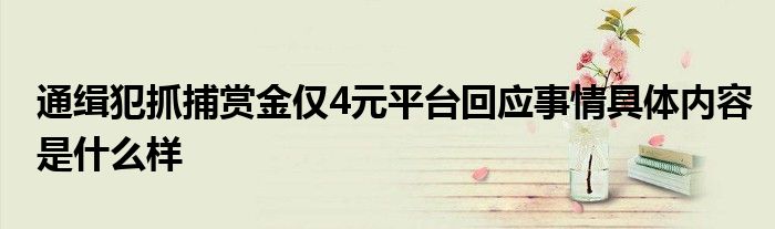通缉犯抓捕赏金仅4元平台回应事情具体内容是什么样