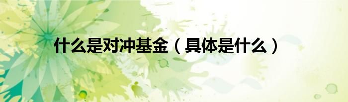 什么是对冲基金（具体是什么）
