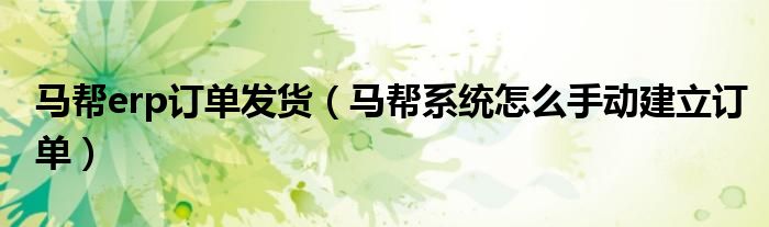 马帮erp订单发货（马帮系统怎么手动建立订单）