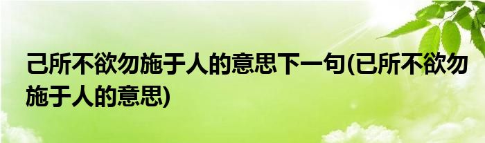 己所不欲勿施于人的意思下一句(已所不欲勿施于人的意思)
