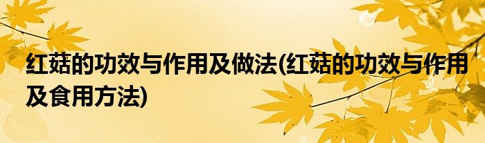 红菇的功效与作用及做法(红菇的功效与作用及食用方法)