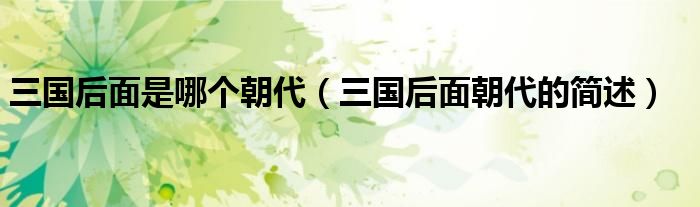 三国后面是哪个朝代（三国后面朝代的简述）