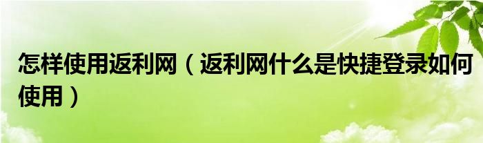 怎样使用返利网（返利网什么是快捷登录如何使用）