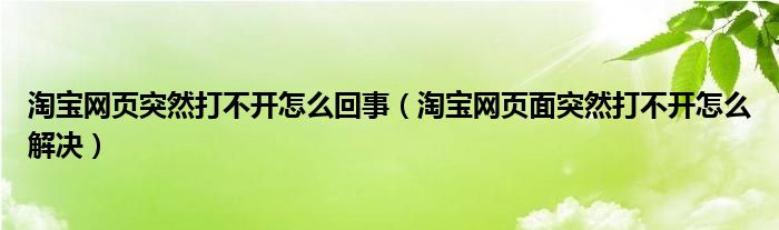 淘宝网页突然打不开怎么回事（淘宝网页面突然打不开怎么解决）