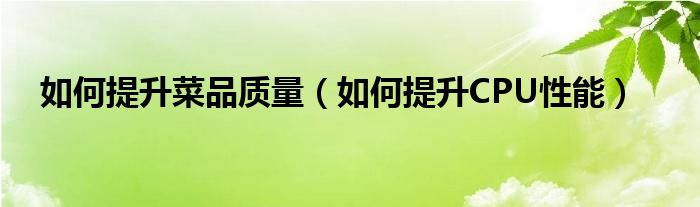 如何提升菜品质量（如何提升CPU性能）