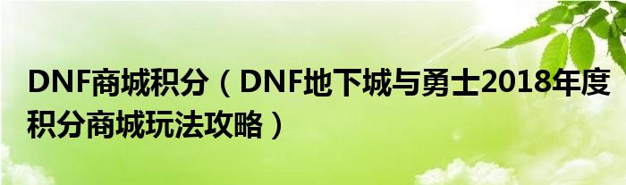 DNF商城积分（DNF地下城与勇士2018年度积分商城玩法攻略）