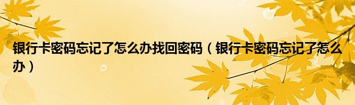银行卡密码忘记了怎么办找回密码（银行卡密码忘记了怎么办）