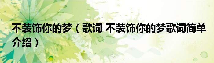 不装饰你的梦（歌词 不装饰你的梦歌词简单介绍）
