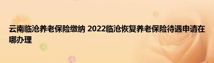 云南临沧养老保险缴纳 2022临沧恢复养老保险待遇申请在哪办理