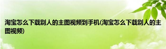 淘宝怎么下载别人的主图视频到手机(淘宝怎么下载别人的主图视频)